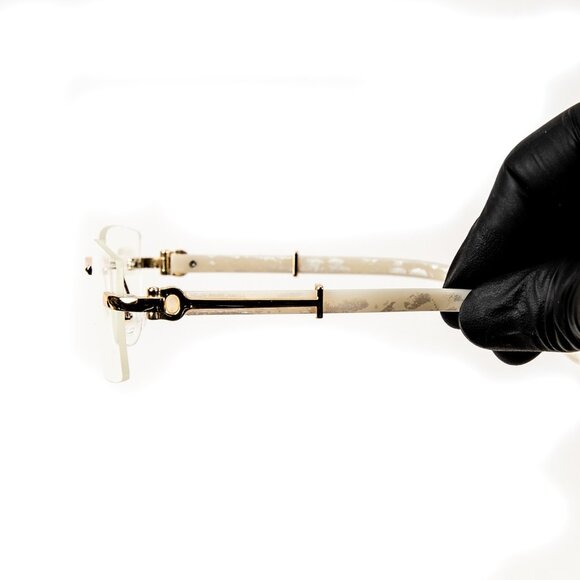 White Arm Rimless Clear Lens Square Gold Frame Unisex Rectangle Hip Hop Glasses - Picture 5 of 6